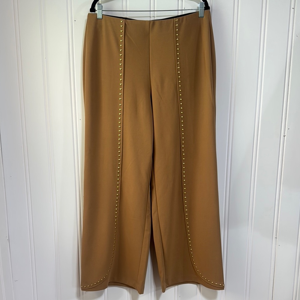 INC International Concepts Tan Wide Leg Studded pull on Pants Size Large